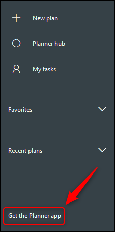A opção "Obter o aplicativo Planner" na barra lateral.