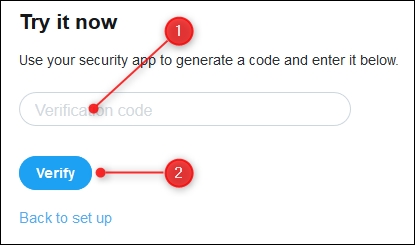 Uma caixa de texto para inserir o código de verificação e o botão Verificar.