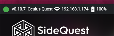 SideQuest conectado a um fone de ouvido Oculus Quest.