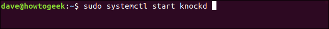 Comando "sudo systemctrl start knockd" em uma janela de terminal.