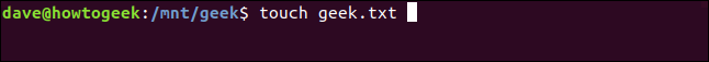 toque em geek.txt em uma janela de terminal