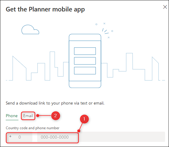 O painel "Obtenha o aplicativo móvel Planner".
