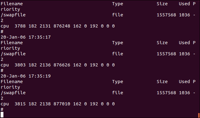 Saída de tail -f -s 5 geek-1.log