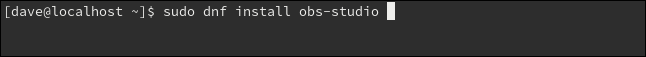 sudo dnf instalar obs-studio em uma janela de terminal