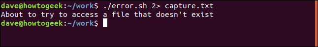 saída de ./error.sh 2> capture.txt em uma janela de terminal
