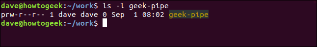 ls -l geek-pipe em uma janela de terminal