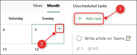 As opções para criar uma nova tarefa na visualização Agenda.