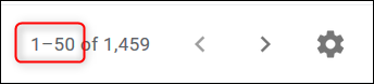 O aplicativo do Gmail indica que está mostrando "1-50 de 1.459" e-mails.