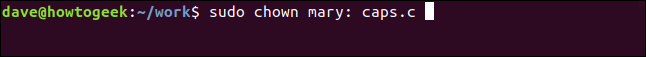 sudo chown mary: caps.c em uma janela de terminal