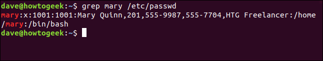 grep mary / etc / passwd em uma janela de terminal