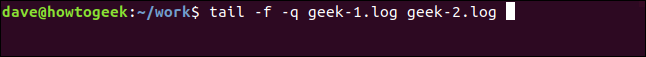 tail -f -q geek-1.log geek-2.log em uma janela de terminal