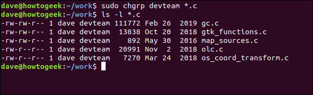 sudo chgrp devteam * .c em uma janela de terminal