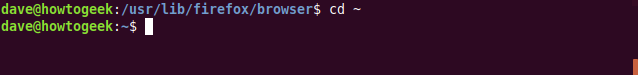 O comando "cd ~" em uma janela de terminal.