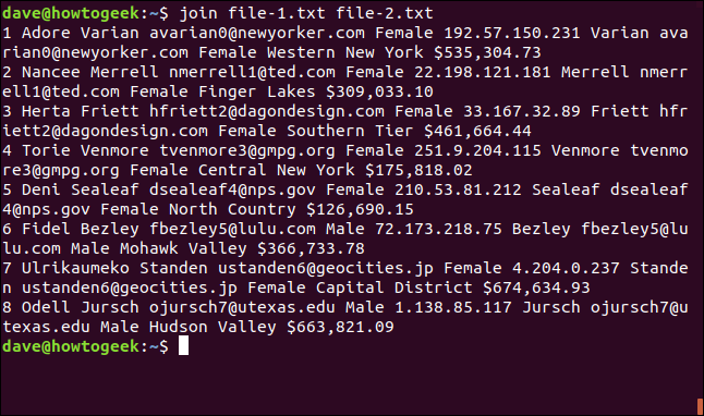 O comando "join file-1.txt file-2.txt" em uma janela de terminal.