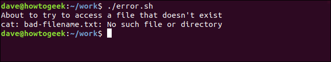 saída do script error.sh em uma janela de terminal