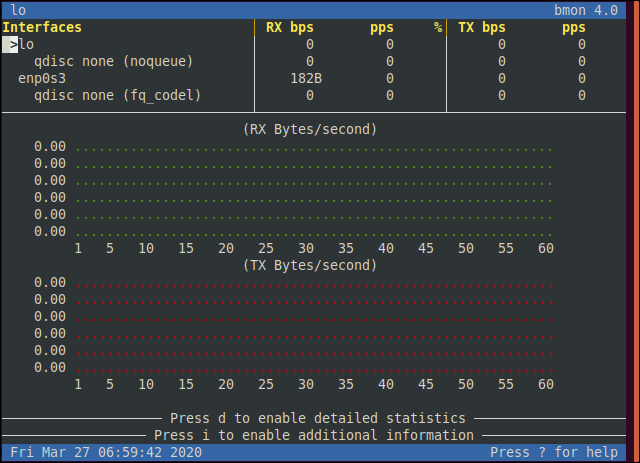 A interface bmon em uma janela de terminal.