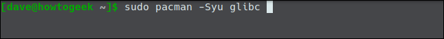 sudo pacman -Syu glibc em uma janela de terminal.