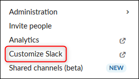A opção de menu "Personalizar Slack".