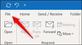 Opção de arquivo do Outlook.