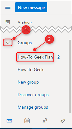 O plano no painel de navegação do Outlook.