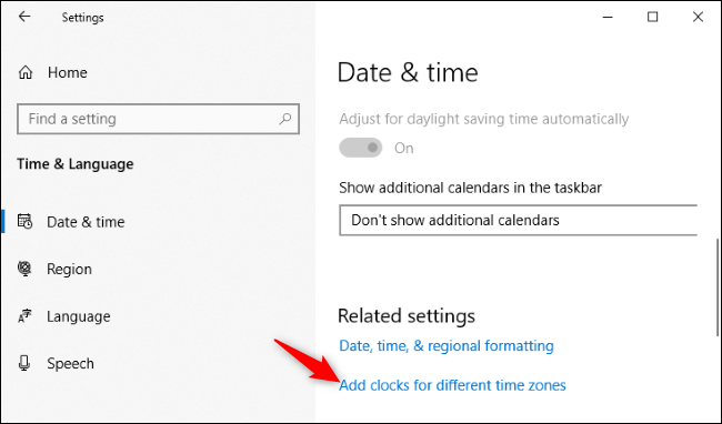 Adicionar relógios para fusos horários diferentes ao Windows 10.