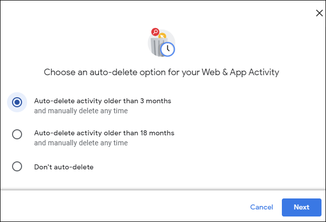 Exclusão automática de atividades com mais de 3 meses em uma conta do Google.
