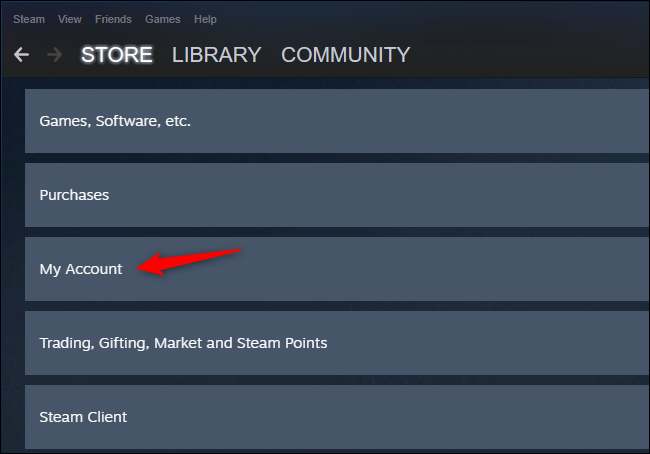 Acessando as configurações da conta Steam no Windows.