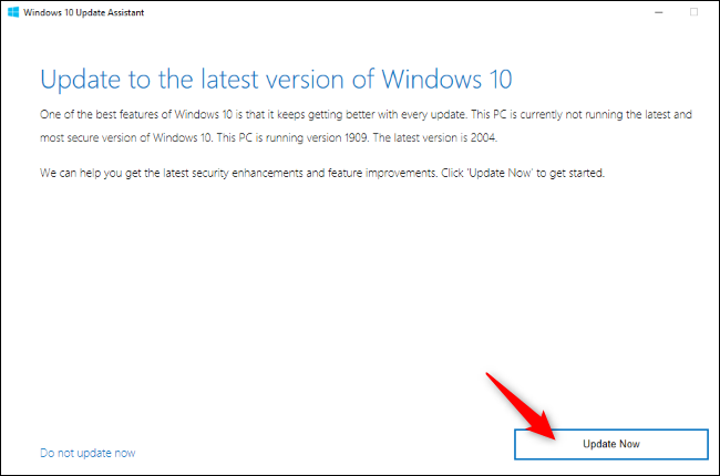 Assistente de atualização do Windows 10 oferecendo uma atualização