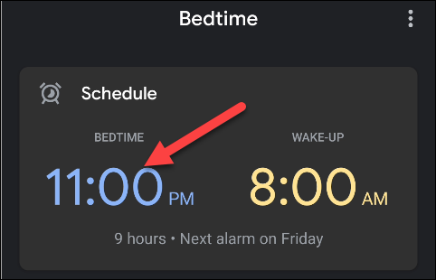 Toque na hora que você definiu como hora de dormir.