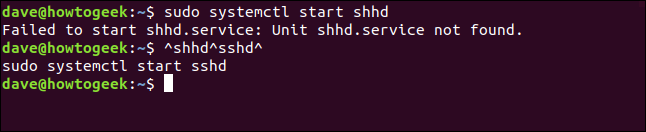 Um comando "sudo systemctl start shhd" em uma janela de terminal.