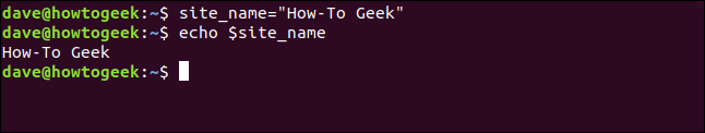 site_name = "How-To Geek" em uma janela de terminal.
