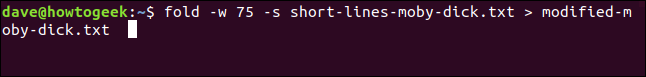 fold -w 75 -s short-lines-moby-dick.txt> modificado-moby-dick.txt em uma janela de terminal