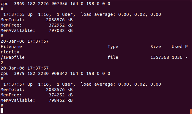 Saída de tail -f -q geek-1.log geek-2.log em uma janela de terminal