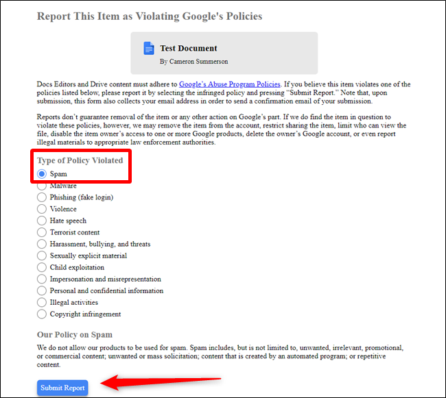 google drive spam mentioned you