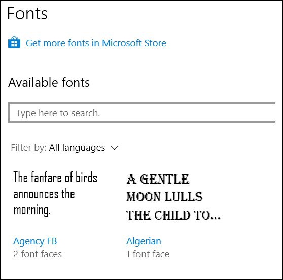 configurações de fontes