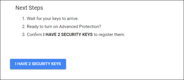 Confirmando que você tem duas chaves de segurança disponíveis