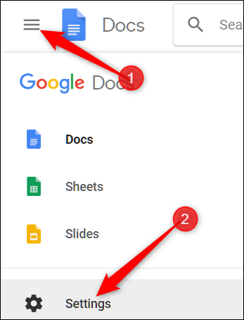 abrir as configurações do Google Docs