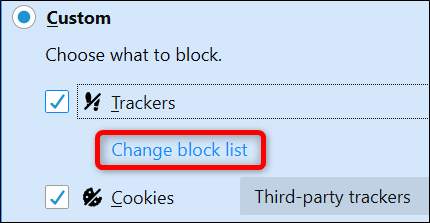 Clique em Alterar lista de bloqueio