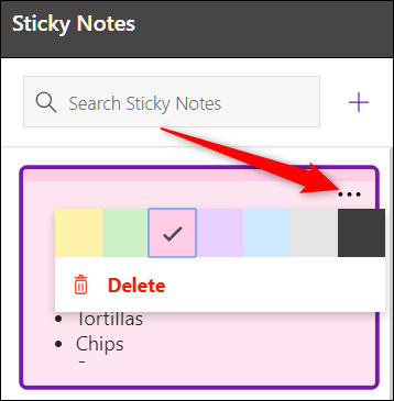 Clique no ícone do menu Sticky Notes