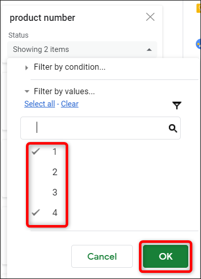 Escolha como deseja filtrar os dados e clique em "OK".