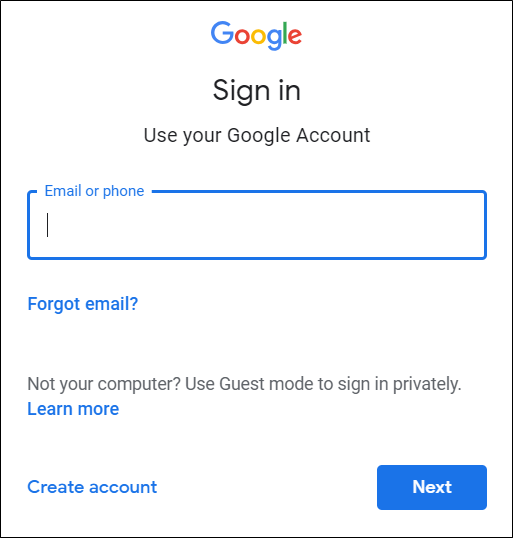 Digite sua Conta do Google na tela de login