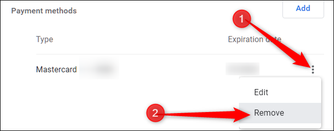 Clique nos três pontos ao lado da forma de pagamento e em Remover