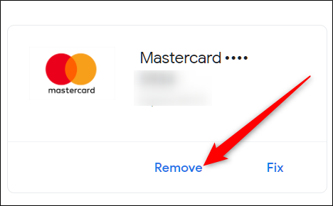 No cartão de crédito que você deseja excluir, clique em Remover