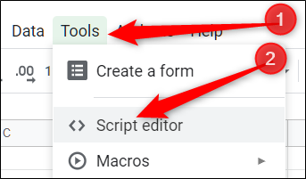 Clique em Ferramentas e em Editor de Script