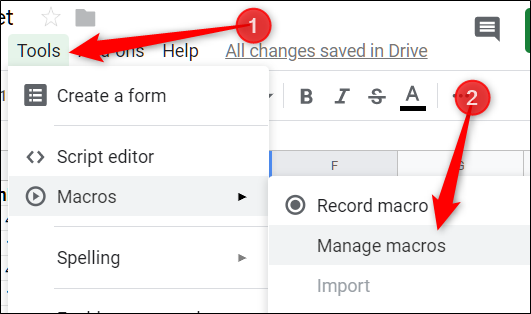 Para criar um atalho de teclado, clique em Ferramentas> Macros> Gerenciar Macros