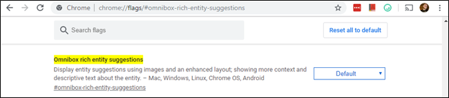 Sinalizador de sugestões de entidades ricas na omnibox do Chrome