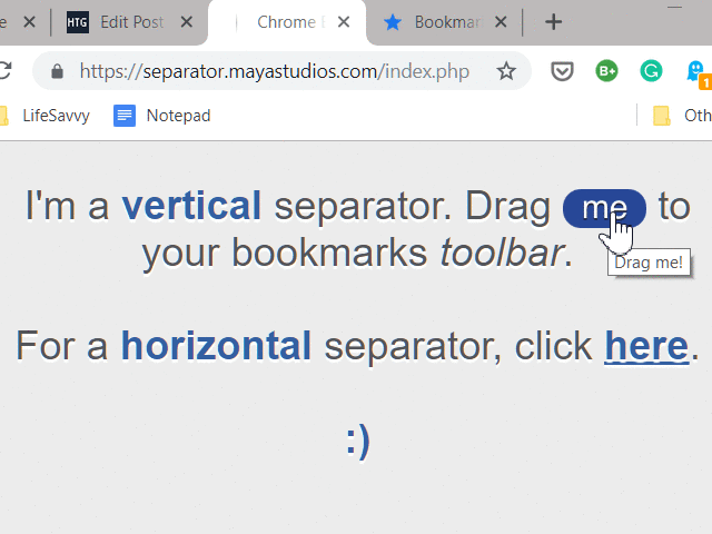 Arraste o bookmarklet para a Barra de favoritos para criar uma linha de separação