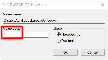 Clique duas vezes no novo valor adicionado e, em seguida, altere o campo Dados do valor de 0 para 1