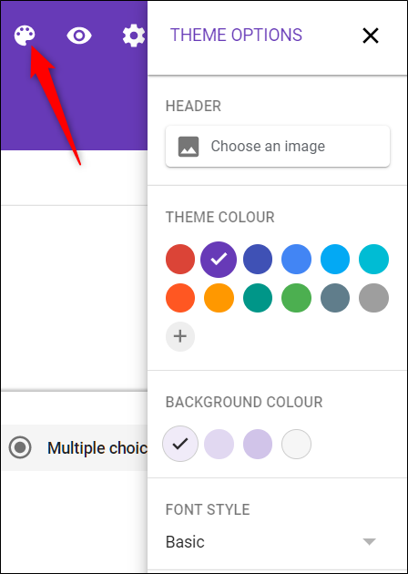 Personalize o tema para corresponder ao seu site com o ícone da paleta.