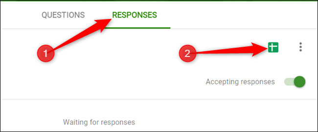 Para configurar uma planilha com todas as respostas, clique na guia "Respostas" e no ícone verde do Planilhas.